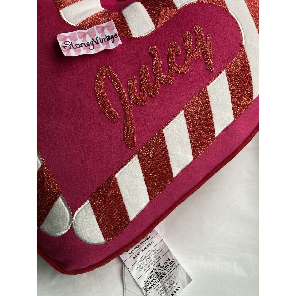 Juicy Couture Decorative Pillow Pink Heart 20” X 18” Candy Cane Valentines Xmas - Picture 4 of 16